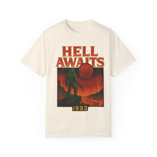 HELL AWAITS – Retro Gamer Tee (1993 Tribute Edition)